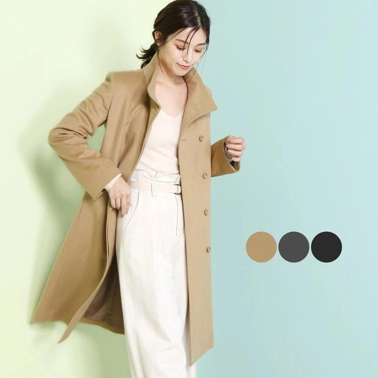 カシミヤ ブレンド ウール コート スタンドカラー ロングコート レディース 秋 冬 アウター ロング丈 ウールライク ロング キャメル ダークグレー ブラック 卒業式 入学式 母 母の日 ギフト プ