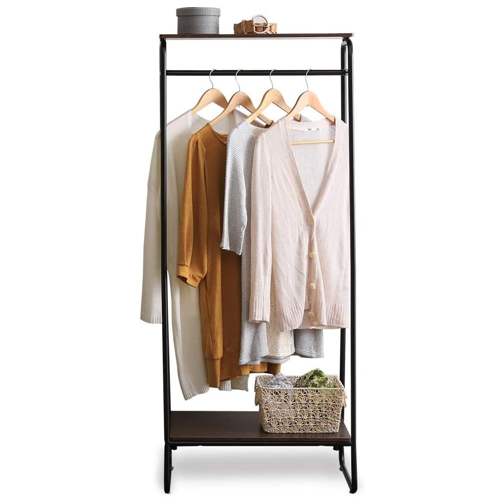 アイリスオーヤマ ハンガーラック ラック付き ボード2枚 幅64×奥行40×高さ151.2cm 木材 ブラック PI-B2 スタイルハンガー