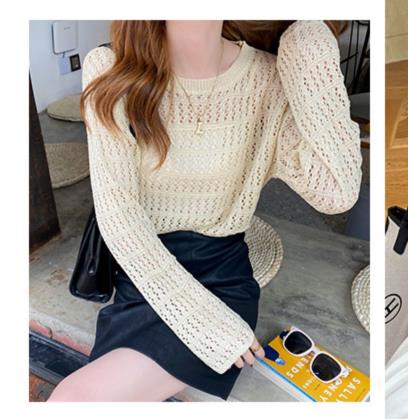 中空セーターの女性春の新しい2023 2023ルーズと薄いセーターの薄いボトムシャツ長いスリーブシャツの潮