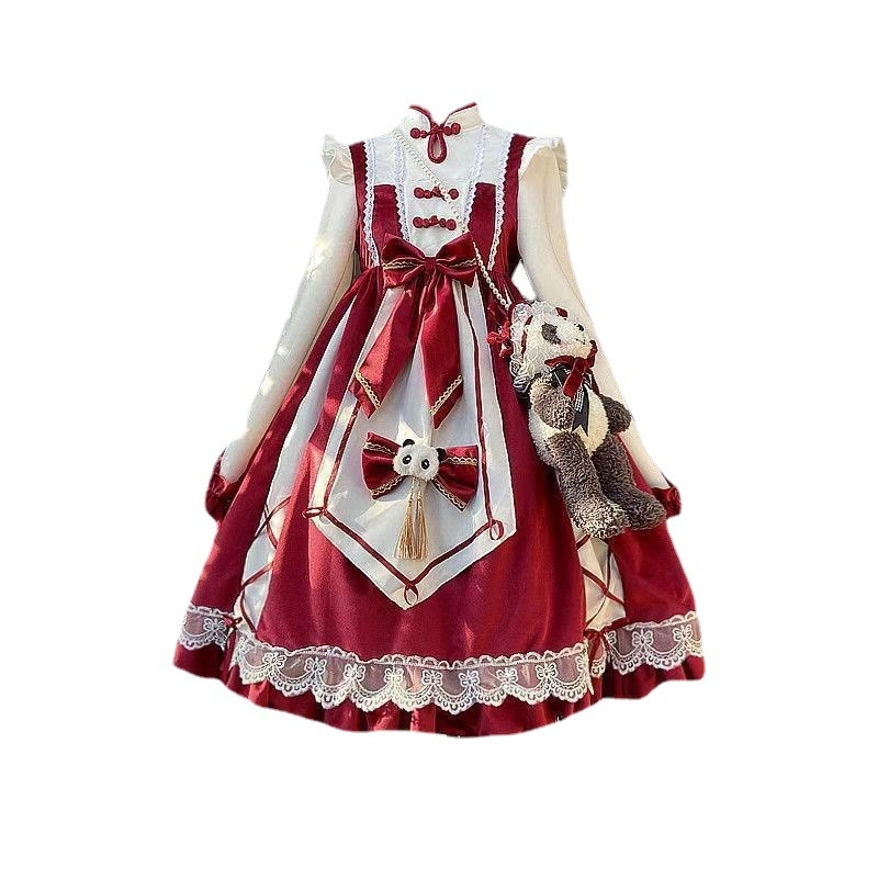 パンダ長袖の甘くフレッシュなワンピース ロリータワンピース