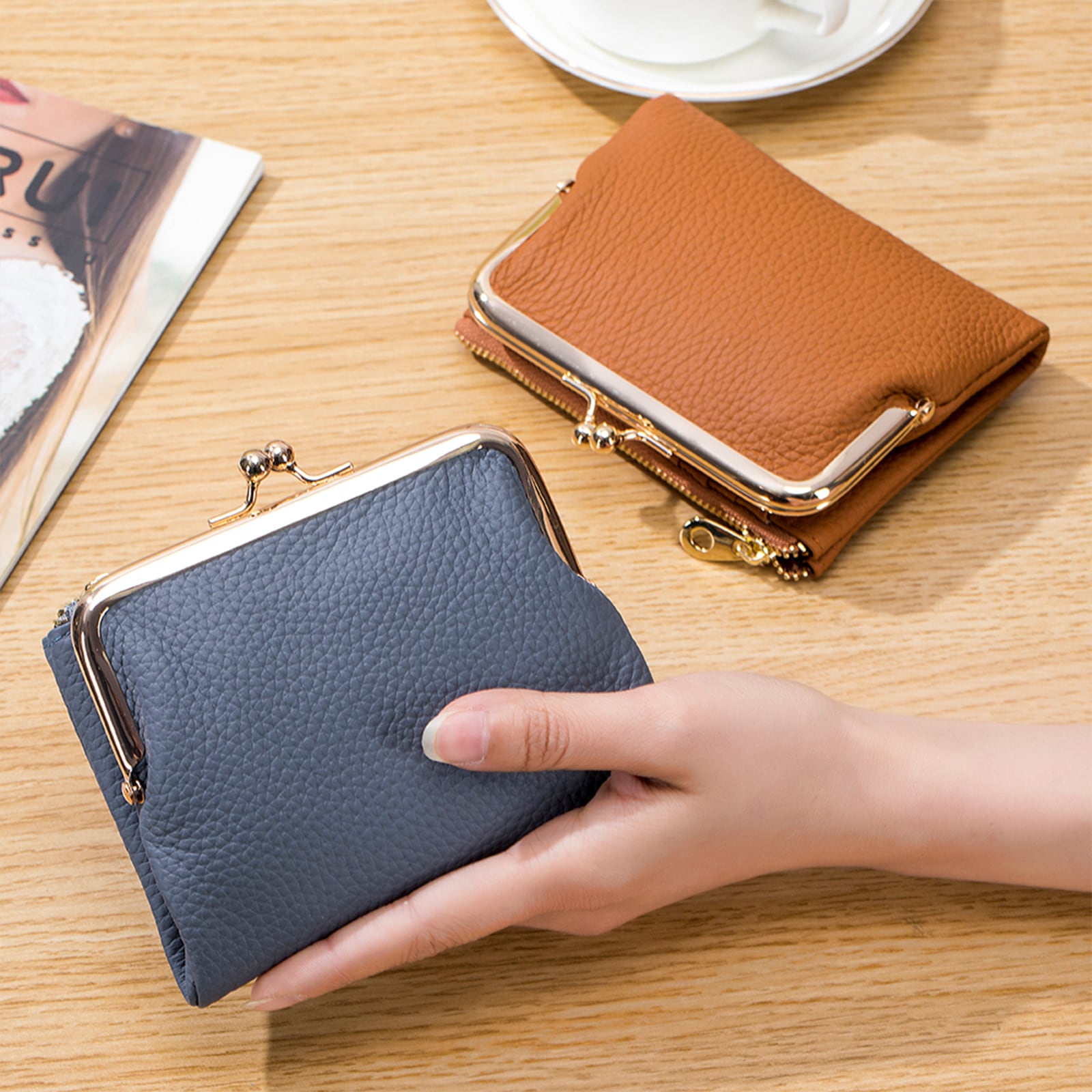 がま口財布 牛革 小銭入れ ミニ 二つ折り財布 [5カラー]