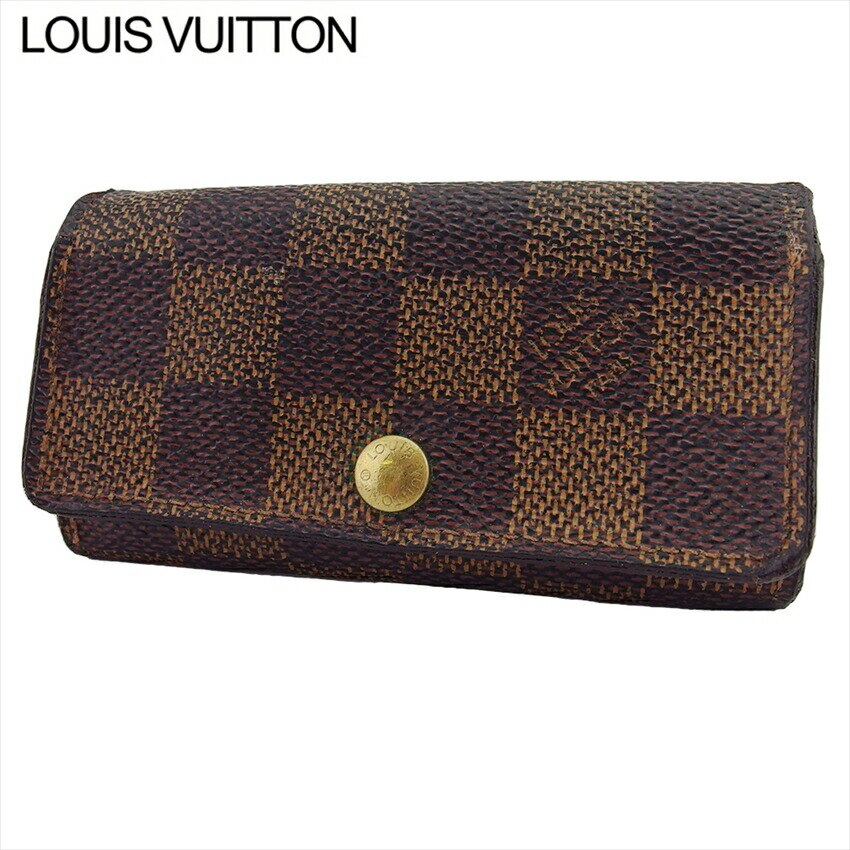 キーケース 4連キーケース ダミエ レディース メンズ ミュルティクレ4 ブラウン ベージュ ゴールド 中古