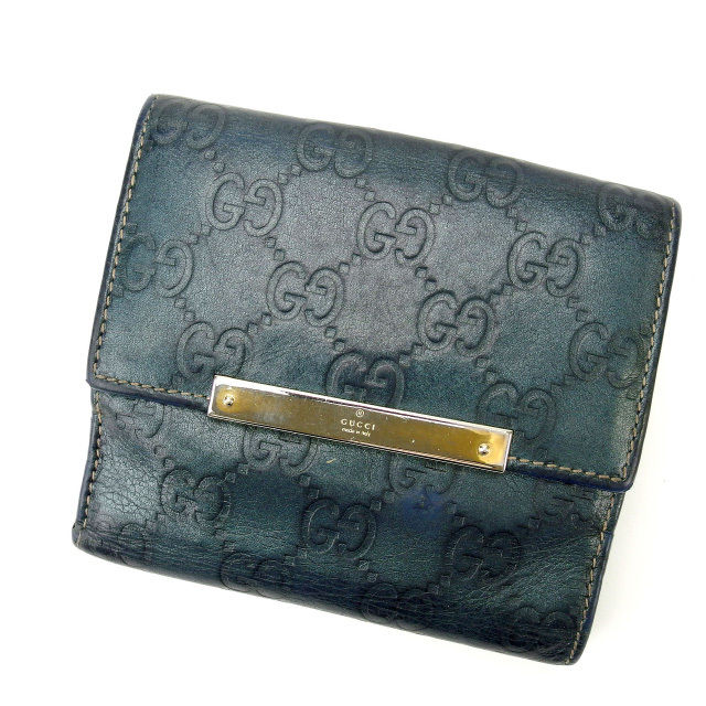 Wホック財布 グッチシマ ネイビー系 中古