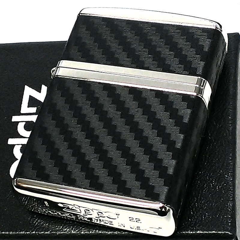 ZIPPO ライター アーマー カーボン ジッポ かっこいい 4面連続加工 ニッケルメッキ 黒 銀 おしゃれ シンプル ブラック シルバー メンズ ギフト プレゼント