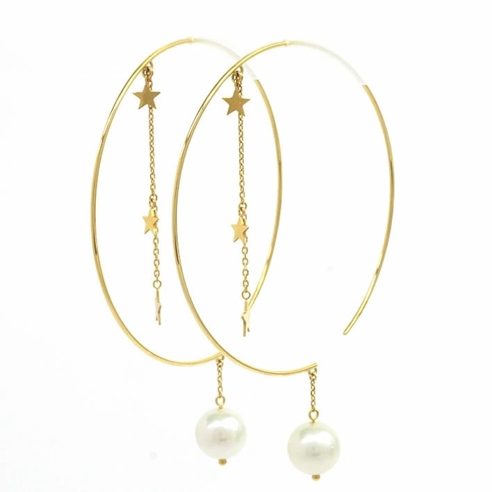 【美品】スタージュエリー スター パール フープタイプ K19YG 本真珠 【ピアス】