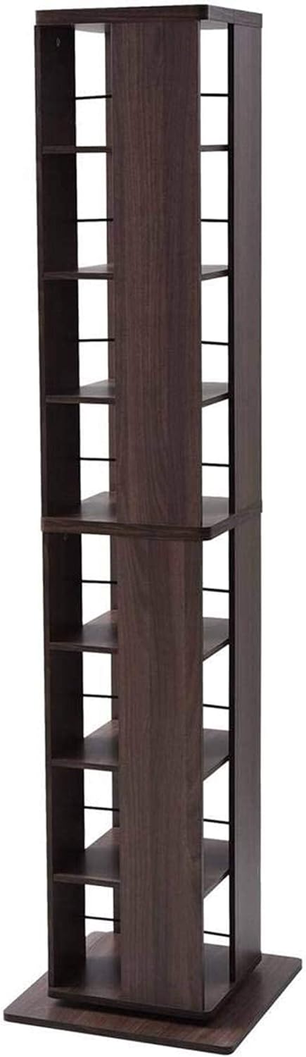 [山善] 旋转书架 8层 宽45×深45×高182.5厘米 壁挂・可放角 小巧 大容量 组装品 胡桃木 DSRR-8(WL)