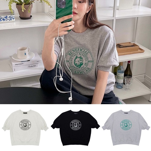 ステッチ ハーフ スウェット シャツ 3色/muah Sweat Shirt