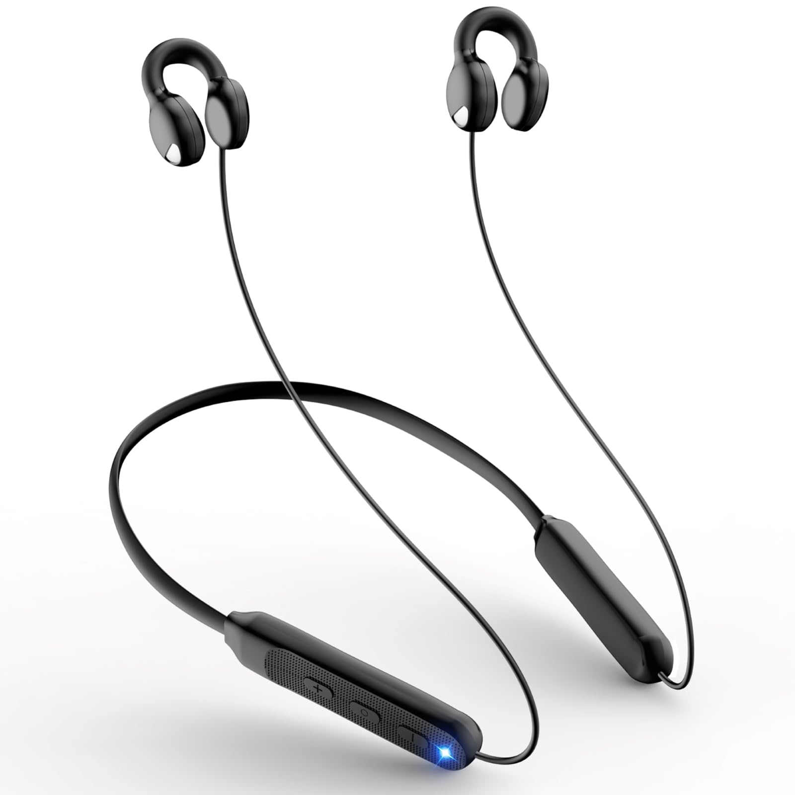 【2024年新設計 ネックバンド型 イヤーカフ イヤホン】ワイヤレスイヤホン bluetooth イヤホン bluetooth 5.3 内蔵マイク付きイヤホン 耳を塞がないイヤホン 音漏れ防止 ブルー