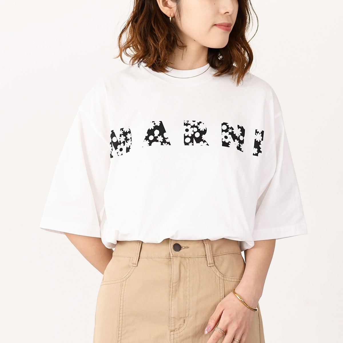Tシャツ トップス カットソー Pop Fields ロゴ コットンTシャツ HUMU0223IP USCX50 レディース ユニセックス アイボリー コットン 半袖 春 夏