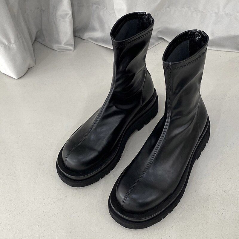 【短納期】ローファームートンブーツ 韓国風ファッション/ストレッチブーツ/アンクルブーツて 美脚 ロングブーツが復活！ロングブーツ