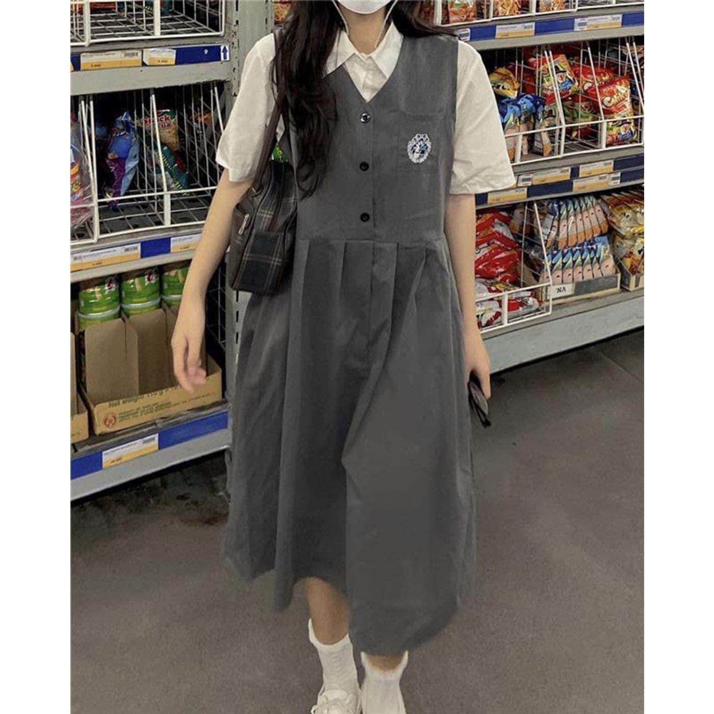 制服 2024 新入荷 JK 2点セット シャツ+ストラップスカート 可愛い 制服スカート 着痩せ スクールベストサンタコスプレ