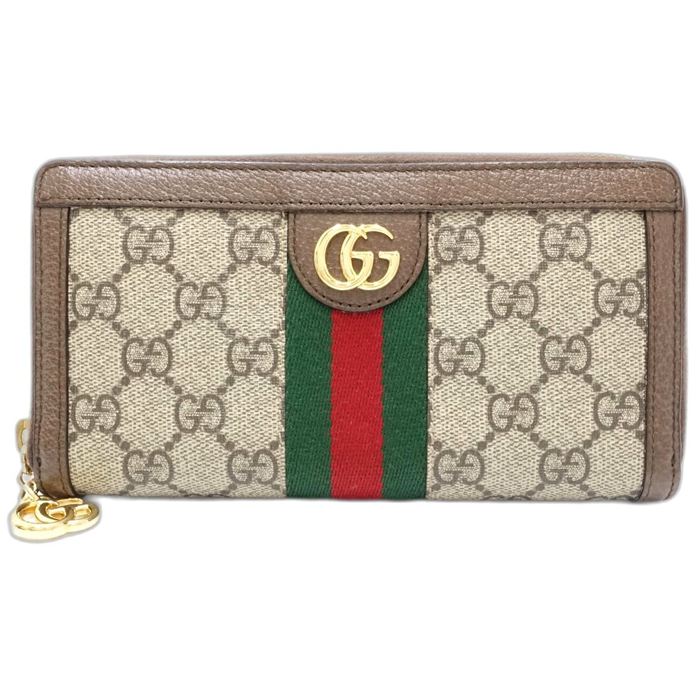 【中古】長財布 523154 ジップアラウンドウォレット GG オフィディア レザー ベージュ　 ブラウン レディース /181596
