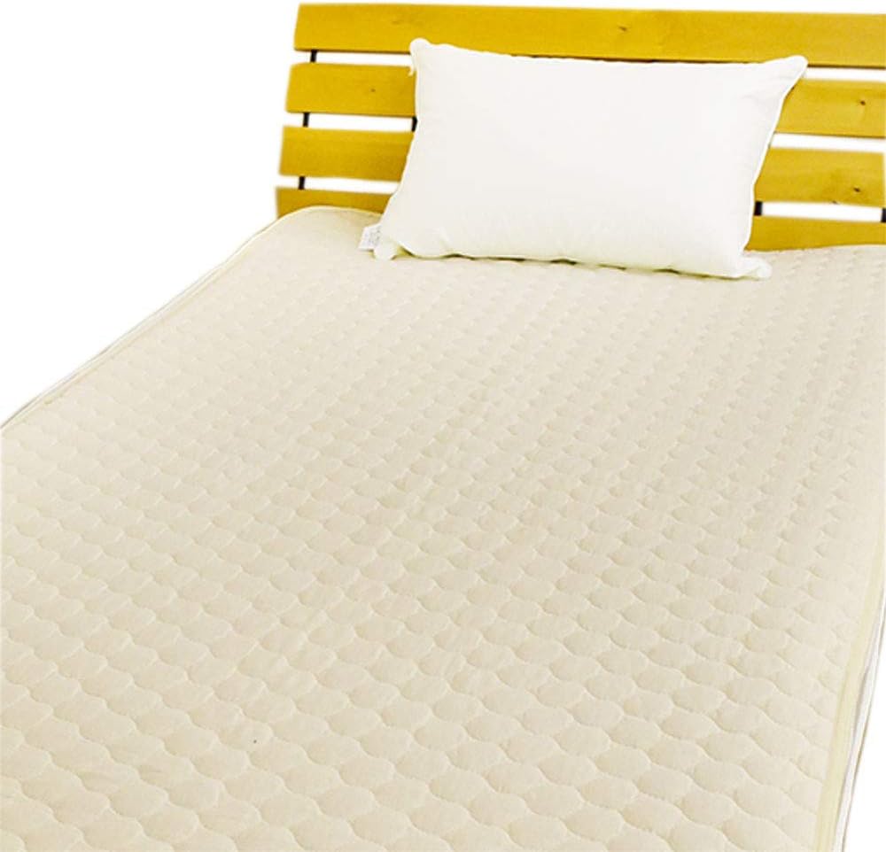 綿100％のさらりとした 2重ガーゼ敷きパッド 四隅ゴム付 クイーン 160×205cm アイボリー ブラウン