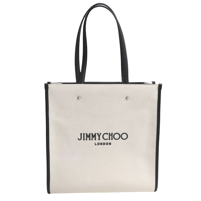JIMMY CHOO ジミーチュウ N/S TOTE/M CZM トートバッグ ベージュ ブラック 中古 美品