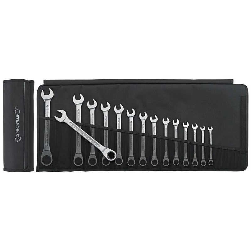 STAHLWILLE　15点組 フラット ラチェットコンビネーションレンチセット ロールアップケース付　17F/15