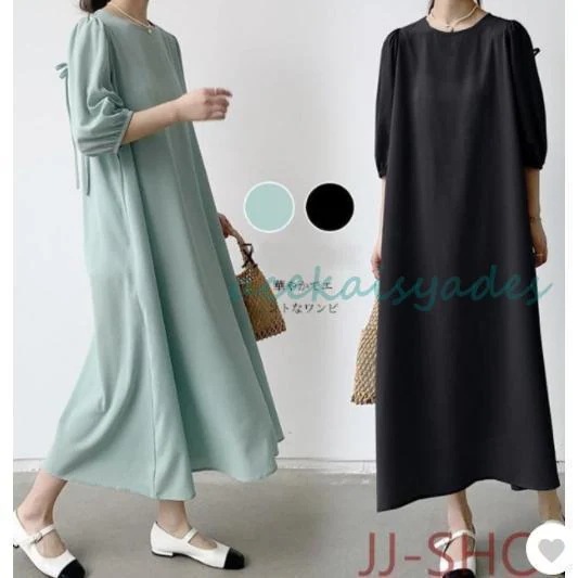 ワンピース レディース 40代 きれいめ 夏 マキシワンピース 五分袖 シフォン 無地 体型カバー 韓国風 オシャレ ゆったり 通勤 大人 着痩せ 新品