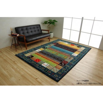 トルコ製 ウィルトン織カーペット ギャッベ柄 ネイビー 約80×140cm 1320370190101