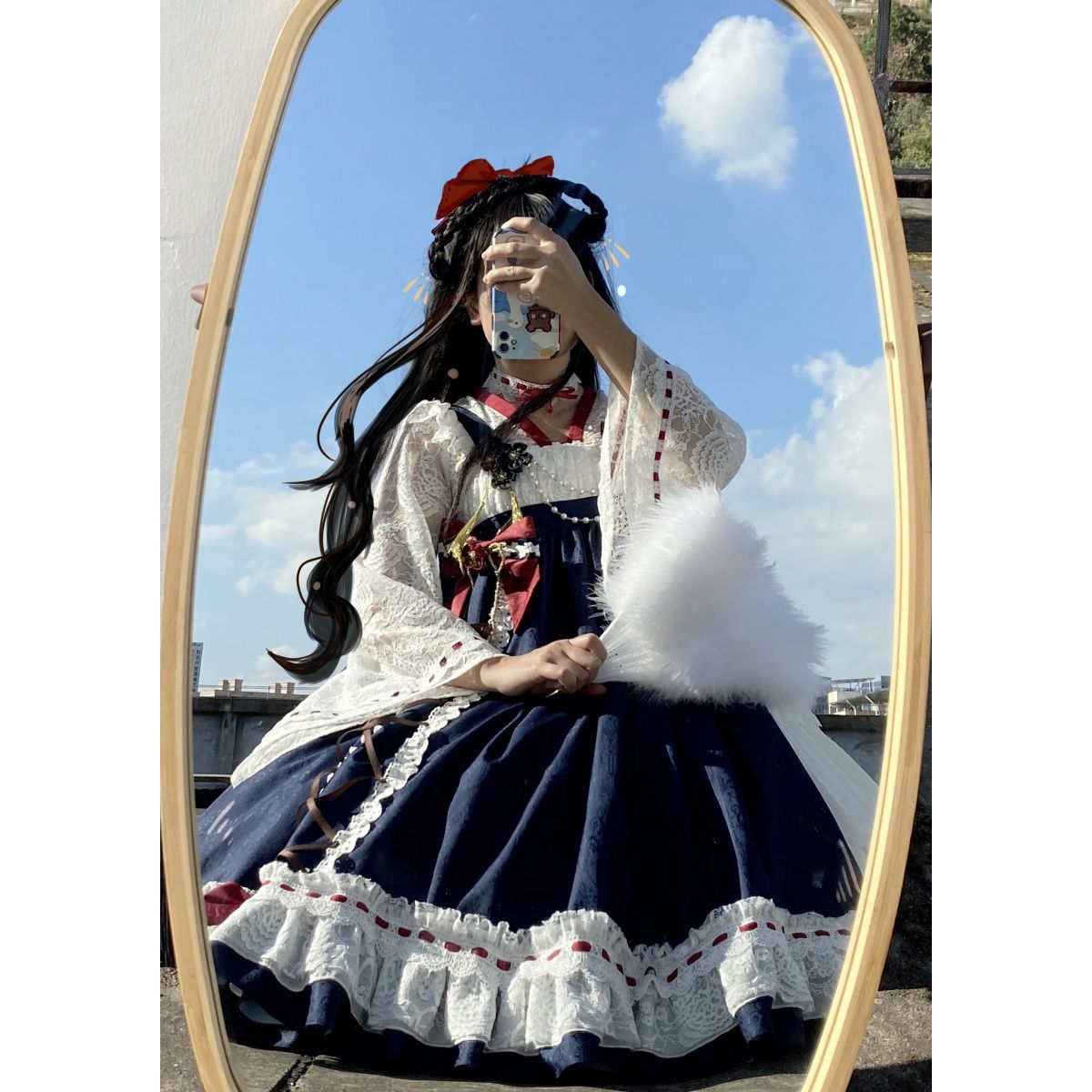 ロリータスカート フルセット ロリータ 和風 Jsk 配色 ホワイトスノーダック ホワイトスノーグース 可愛いビッグスカート