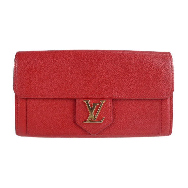 美品 LOUIS VUITTON ルイ ヴィトン 長財布 M61277 ポルトフォイユ ロックミー レザー ルビー レッド ゴールド金具 二つ折り フラップ LVロゴ ビトン【本物保証】