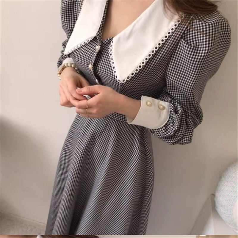 ドレス ロングドレス ロング ロング丈 袖あり 長袖 人形の襟 Aライン ハイウエスト かわいい 大人可愛い きれいめ シンプル 大人 上品 おしゃれ かっこいい 大人女子 こなれ感 エレガント