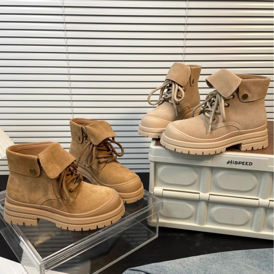 ヨーロピアンステーションスエードヌバックレザーマーティンブーツレディース2024初秋新作英国風カジュアルバイクブーツアウトドアショートブーツ