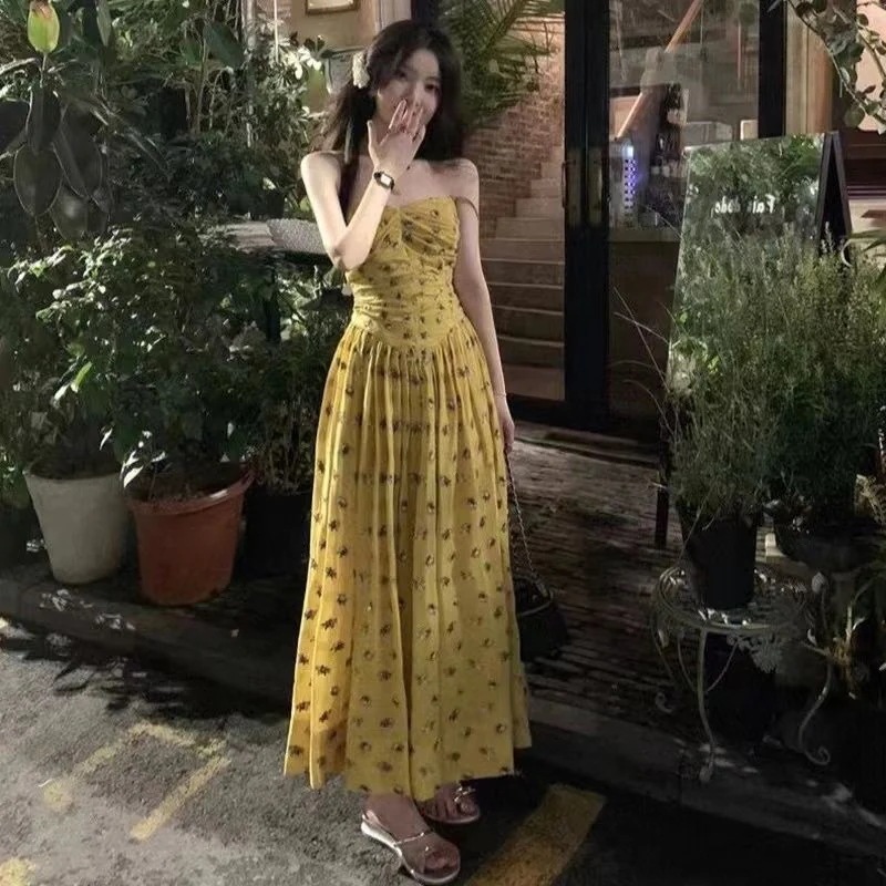 大人気 上品 ワンピース 花柄ワンピースキャミソールロングスカート