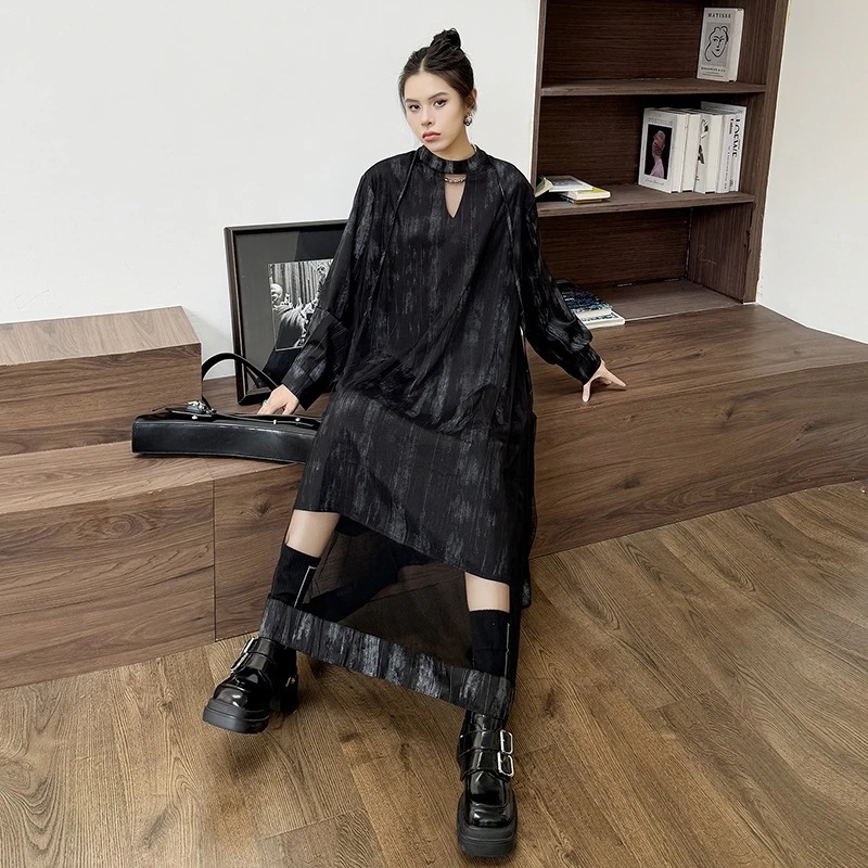 【J.Fashion】 2024秋新品 チュールドッキング ロングワンピース 偽2セット フランス風 レディース ワンピース メガ割 5,799円