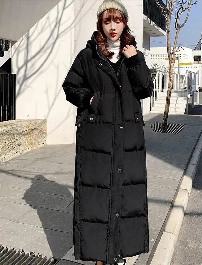 中綿コートフード付きレディースファッション体型カバーコートジャケットマキシ丈韓国風ロング丈冬服ロングコート暖かいダウンジャケット女性用キレイめ軽量ダウンコート可愛いアウター大人保温シンプルコート人気作