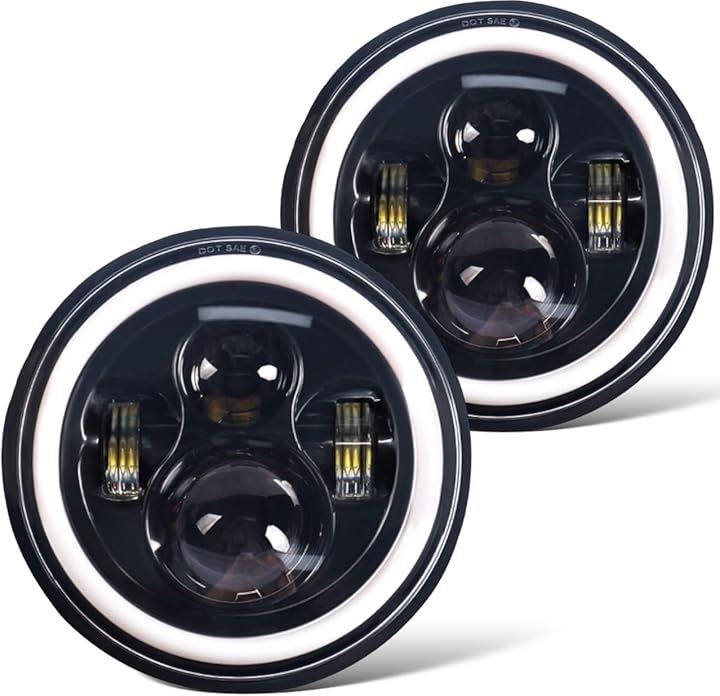 互換品 7インチ LED ヘッドライト イカリング ラングラー ジムニー ハーレー 等 純正交換 デイライト プロジェクター ウインカー 汎用品 ドレスアップ(2個セット)