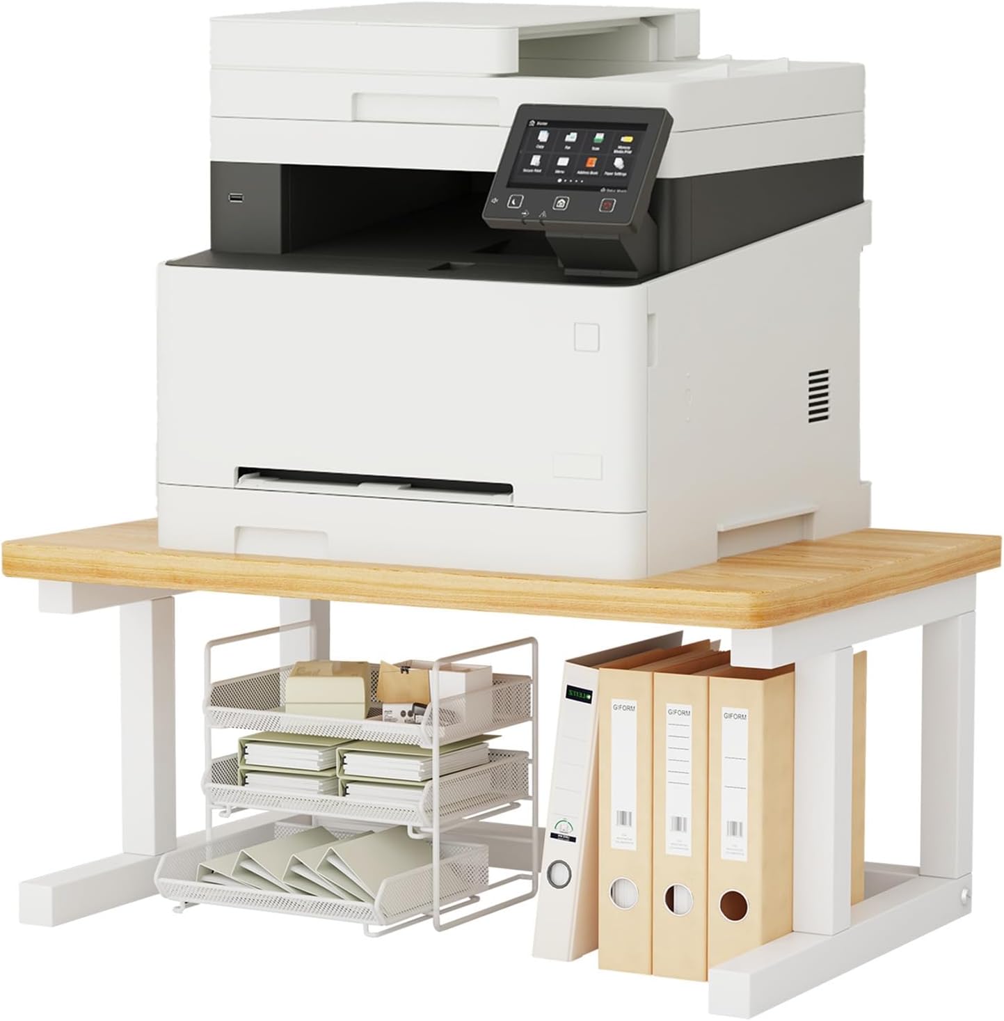 プリンター台 卓上 2段 小型 大型 プリンターラック 幅60cm a3対応 机上 置き台 収納棚 木製ラック棚 オフィス 省スペース 家庭用 部屋用 ホーム キッチン収納用 木目 総耐荷重40kg