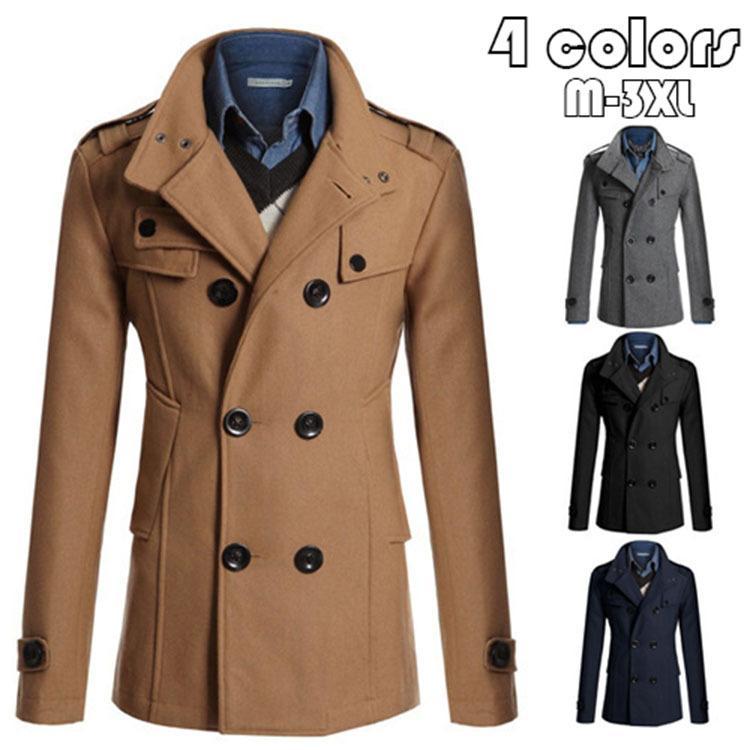 チェスターコートメンズ立ち襟ビジネスジャケットラシャコートロングコートメルトンコート細身スリム通勤アウター紳士服防寒保温春秋冬作4色