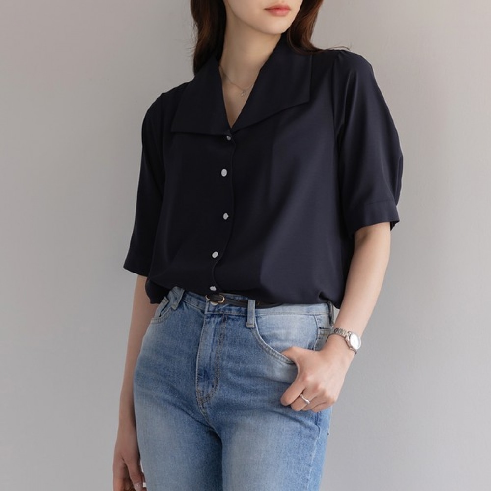 (Elysia) タブワイドカラー半袖ブラウス