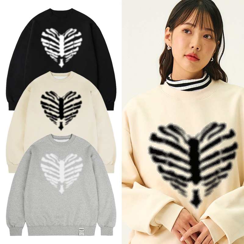 [UNISEX] Bone Heart Dot Silhouette Man to Man_3color