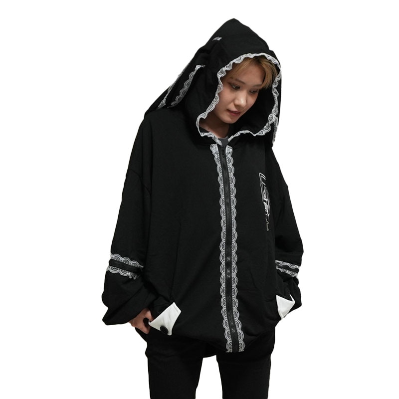 PUNKYバニー ウサミミパーカー 長袖 原宿 原宿系 ファッション うさぎ 病み 病みかわ 地雷 ブラック/ホワイト jr-535-127