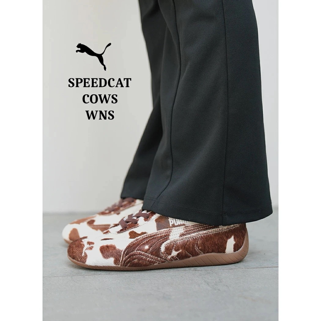 PUMA プーマ SPEEDCAT スピードキャット カウ ウィンズ スニーカー COWS WNS CHOCOLATE BROWN-GUM ( アニマル 薄底 総柄 レディース 406141-01 )