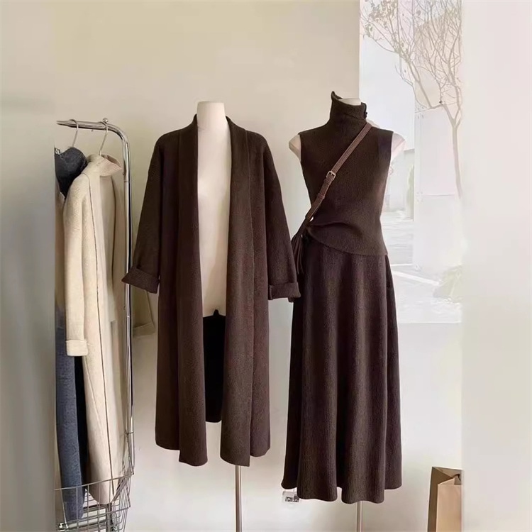 早い者勝ち ジェントルスタイル カーディガン ロングスカート スカート 怠惰な風 欧米 袖なし ニットトップス スリム 秋冬 セットアップ セーター