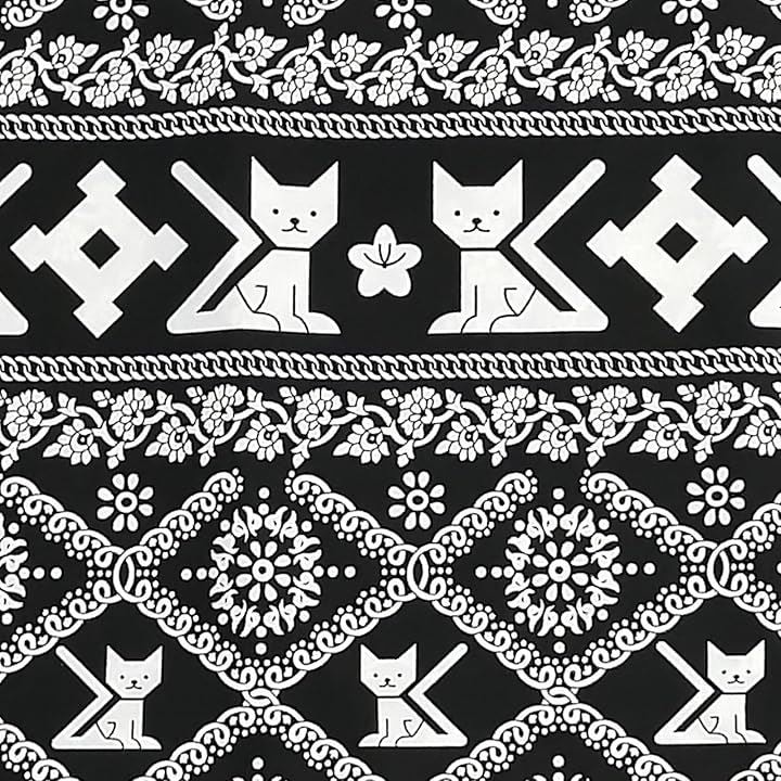 猫柄 タイパンツ生地 ハンドメイド 手芸用 アジアン エスニック 布 ブラック 幅約150cm長さ約270cm(ブラック 幅約150cm長さ約270cm)