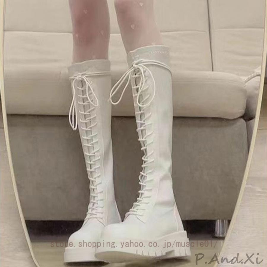 ロングブーツ レディース 歩きやすい ブーツ ヒールブーツ 5センチ ヒール 編み上げ ロング丈 白 黒 ヒール5cm ブーツ ローヒール 疲れない ロング 痛くない 5,886円