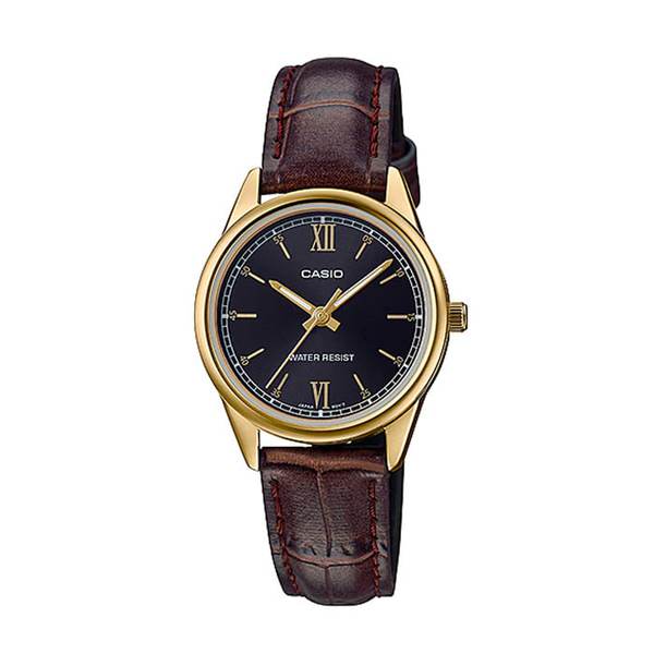 LTP-V005GL-1B2 女性用ラウンドアナログレザー腕時計