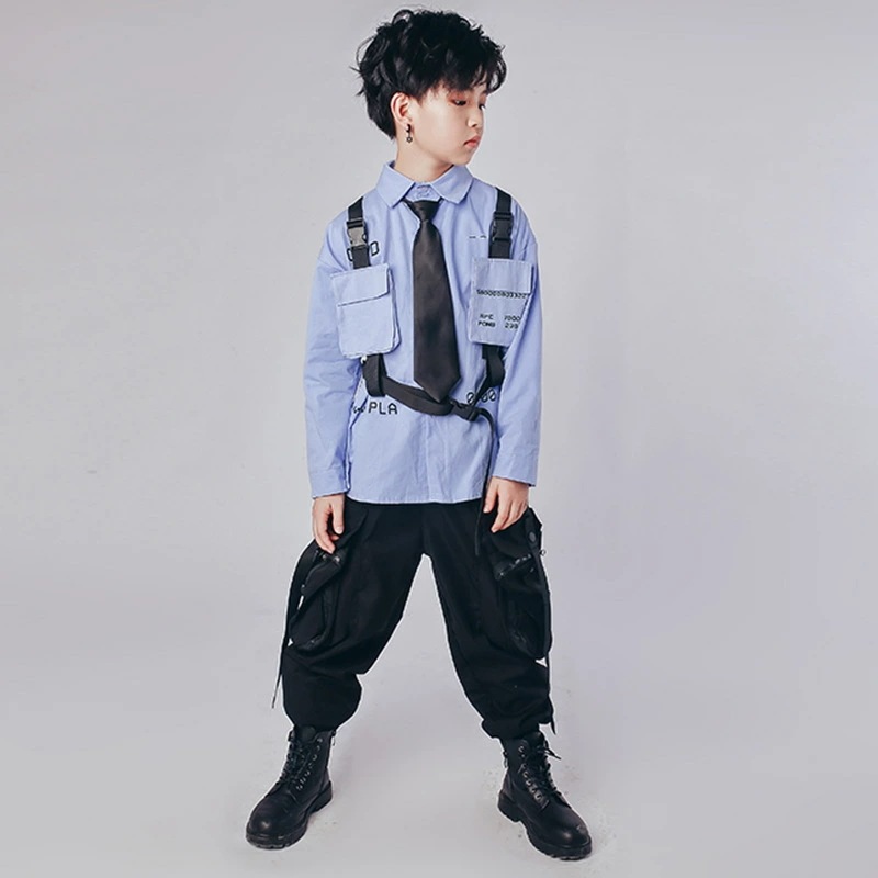 子供 ヒップホップダンス衣装　 セットアップ　ストリートダンス　シャツ　カーゴパンツ　ジュニア　ジャズダンス衣装　長袖　 女の子　ヒップホップダンス衣装　 ジャズダンス衣装　警察官 制服　大きいサイズ