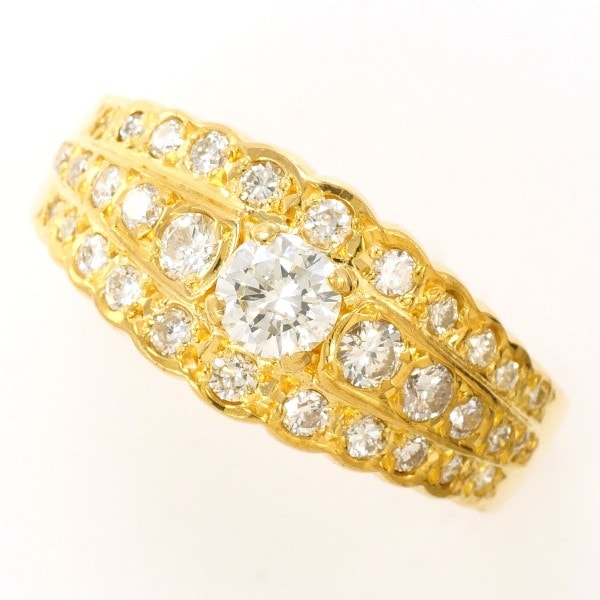 K18 18金 YG リング 17号 ダイヤ 0.312 0.68 鑑別書 SI1 中古