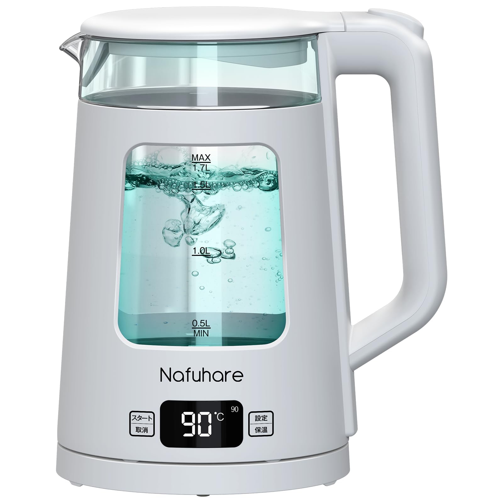 電気ケトル 電気ポート ガラス 1.7L 1200W 【5色LEDライト付】 5段階温度調節 保温機能 空だき防止 自動電源オフ 大容量 湯沸かしケトル