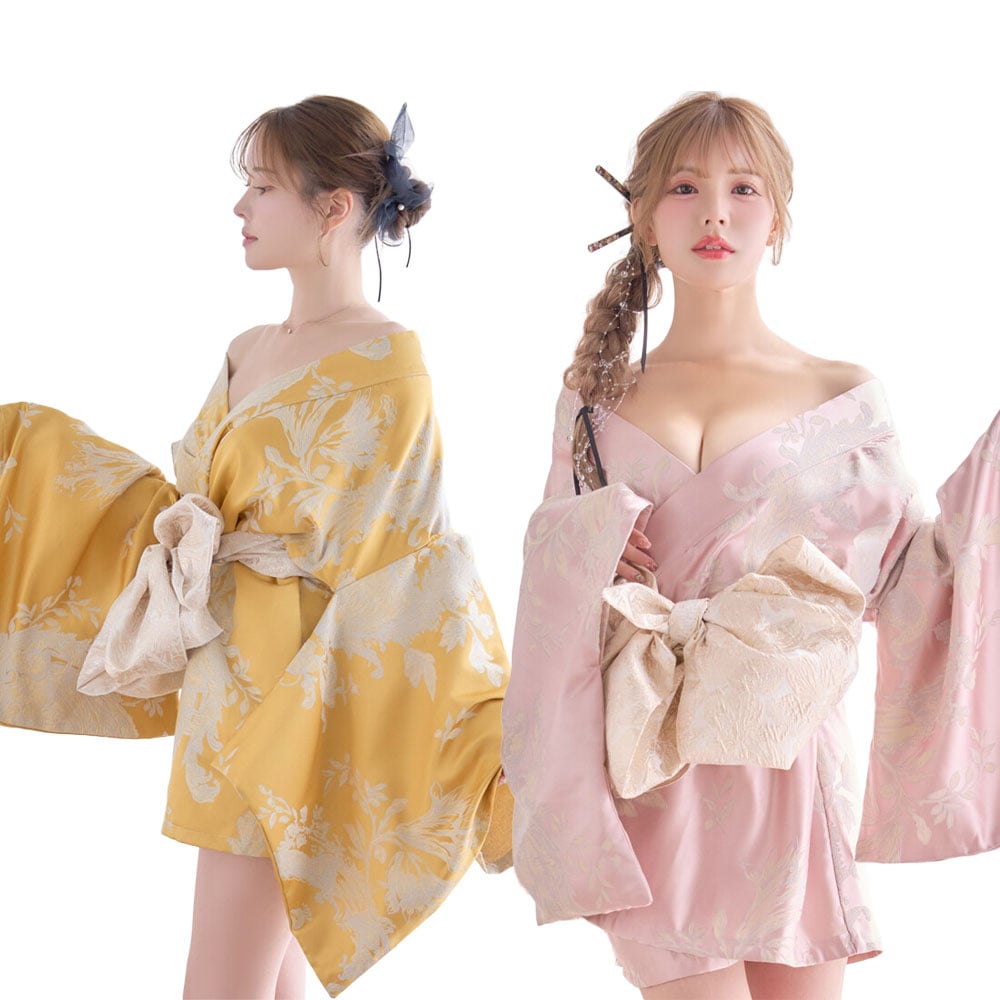 【高級ライン】【2点セット/2カラー】花柄 和柄 ミニ 豪華 帯 リボン 花魁 着物 ドレス コスプレ イベント ハロウィン [1541]