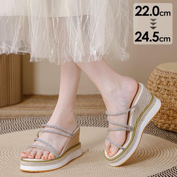 (最安値保証)かかとなし ウェッジヒールサンダル ベージュ サンダル レディース ヒール9cm ミュール 厚底 可愛い キラキラ ウェッジヒール 厚底ミュール