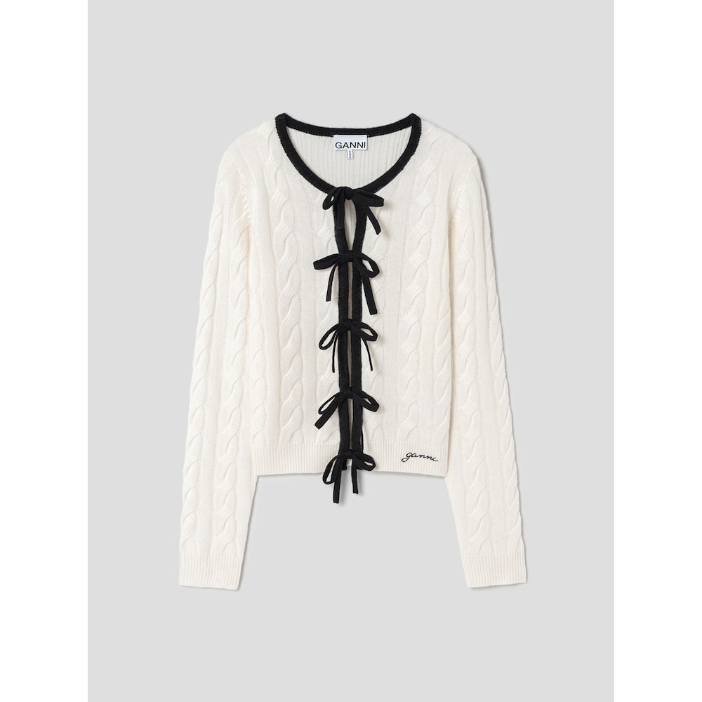 GANNI カシミアミックスタイストリングカーディガン-アイボリー QN515AC010