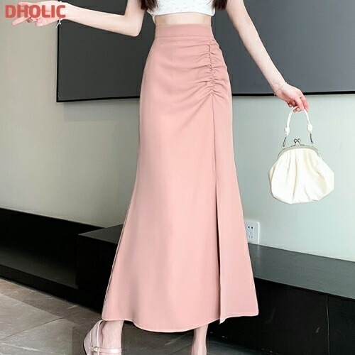 [メガ割りSALE]シャーリングスリットマーメイドスカート・v000030