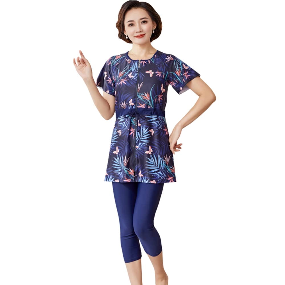 [MTKCNTL] 水着 レディース 50代 大きいサイズ ぽっちゃり水着 体型カバー セパレート水着 2点セット スイムウェア 中高年 Swimwear LZQ2007 ビーチウェア パッド付き ミ