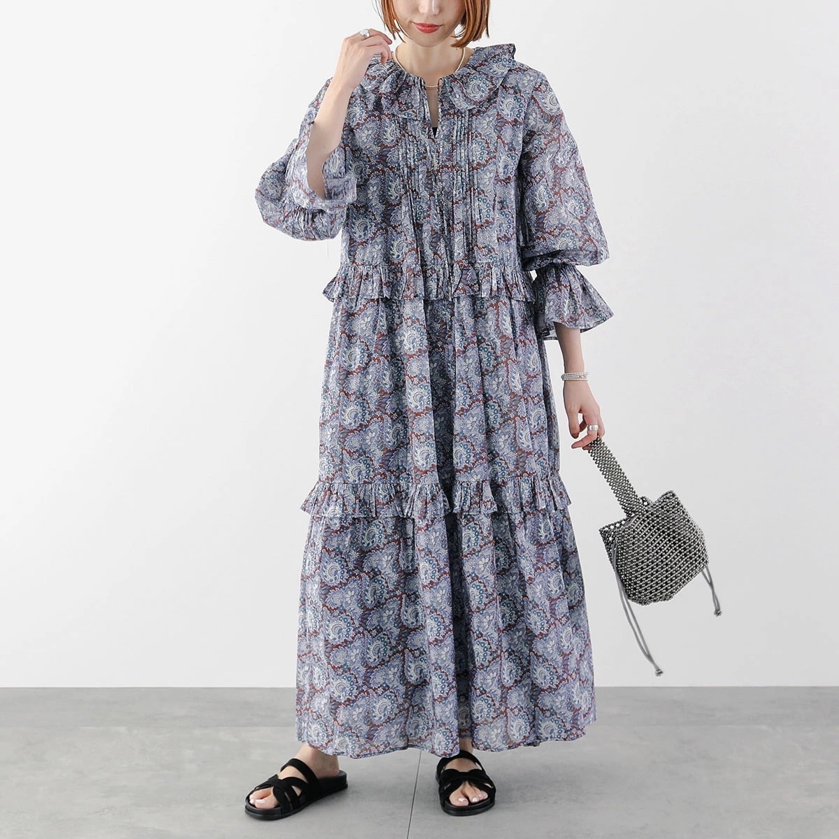 ne Quittez pas ヌキテパ ワンピース Cotton Organza Paisley Dance Frill Dress 010452WG3 レディース ペイズリー フリル ロング丈 ドレ