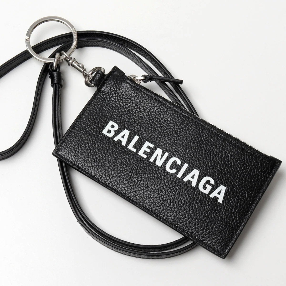 BALENCIAGA バレンシアガ 594548 1IZI3 1IZ43 レザー コイン&カードケース ネックストラップ付き ネックポーチ 1090/BLACK/L-WHITE メンズ