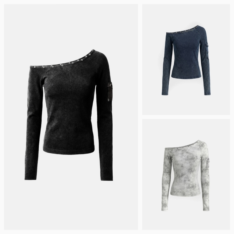 【BADBLOOD】 VIPER COTTON RIB ASYMMETRIC TOP : 3COLORS